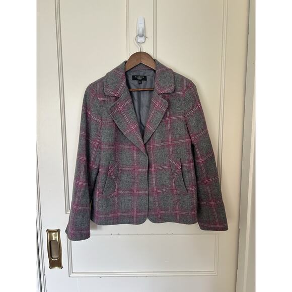 Talbots Wool Blend Blazer Jacket Womens Size 12P Gray Pink Classic Preppy - Picture 1 of 7